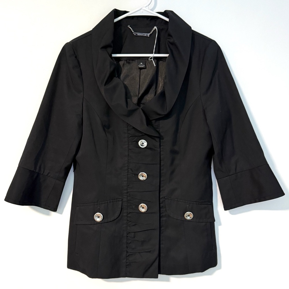 White House Black Market Black Ruffle Collar Blazer